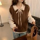 V-neck Knit Tank Top / Peter Pan Collar Long-sleeve Top