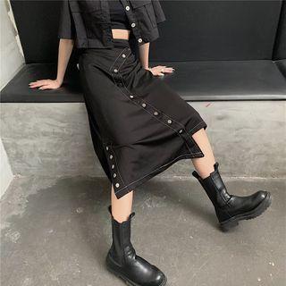 Asymmetric Buttoned High-waist Midi Skirt