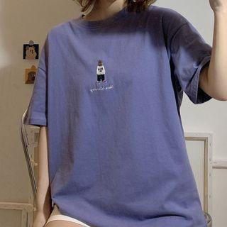 Short Sleeve Bear Embroidered T-shirt