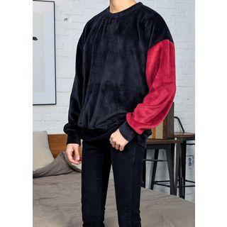 Contrast-sleeve Faux-fur Pullover