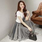 Set: Printed T-shirt + Mesh Skirt