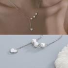 Heart Shell Faux Pearl Pendant Alloy Necklace Silver - One Size