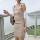 Sleeveless Knitted Dress / Open-front Long Jacket
