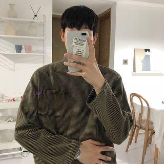 Couple Matching Mock-neck Striped Long-sleeve Knit Top