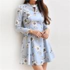Cutaway-front Floral Print A-line Minidress