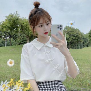 Elbow-sleeve Frog Button Shirt White - One Size