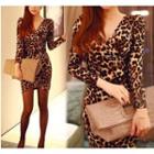 Leopard Print Long-sleeve Mini Sheath Dress