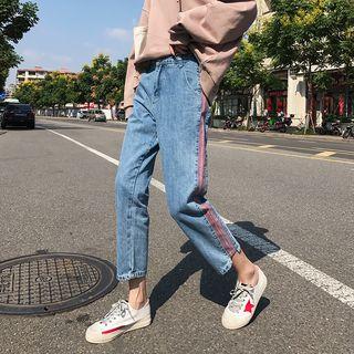 Contrast Trim Straight-cut Jeans / Under Shorts