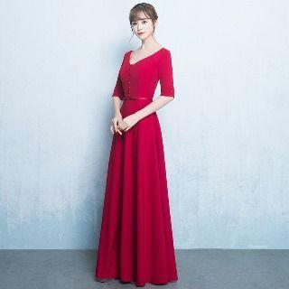 V-neck Buttoned Evening Gown