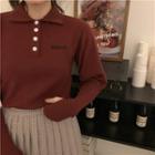 Letter Embroidered Polo Knit Top