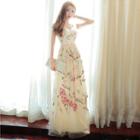 Sleeveless Floral Evening Gown