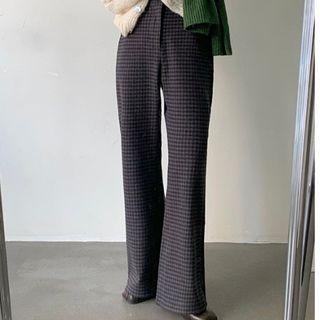 Plaid High-waist Wide-leg Pants Black - One Size