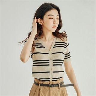 Short-sleeve Stripe Cardigan