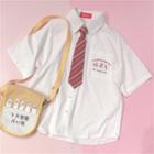 Lettering Long-sleeve Shirt With Tie
