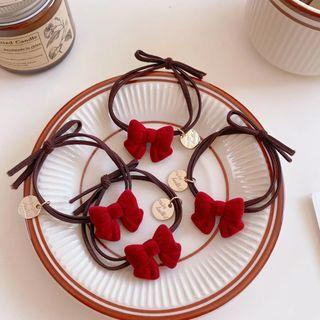Flocking Bow Hair Tie 1 Pc - Red - One Size