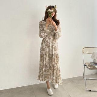 Chiffon Rose-printed Long Tiered Dress