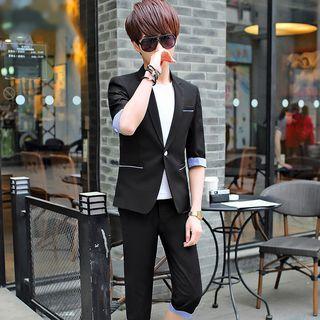Set: Elbow-sleeve Blazer + Capri Pants