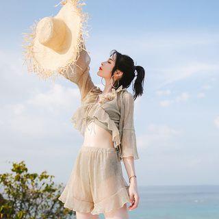 Set: Frilled Top + Shorts + Bikini