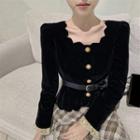 Velvet Button Top / Midi A-line Skirt