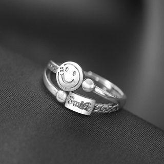 Smiley Layered Layered Sterling Silver Ring Silver - One Size