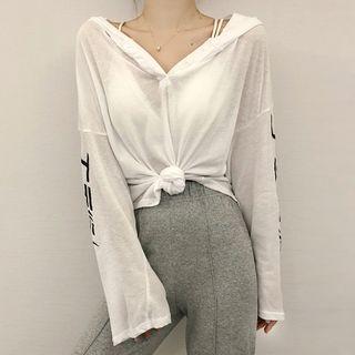 Print Long-sleeve Hooded T-shirt / Bell Bottom Pants