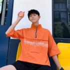 Mock-neck Zip Detail Elbow-sleeve T-shirt