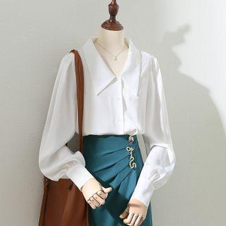 Puff-sleeve Peter Pan Collar Plain Shirt