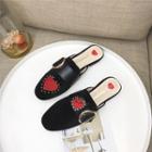 Embroidered Heart Buckled Slide Loafers