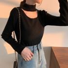 Mock-turtleneck Cutout Knit Top