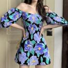 Off-shoulder Floral Puff-sleeve Dress