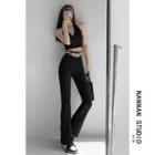Tie High-waist Boot-cut Pants