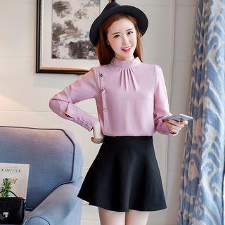 Long-sleeve Buttoned Chiffon Top