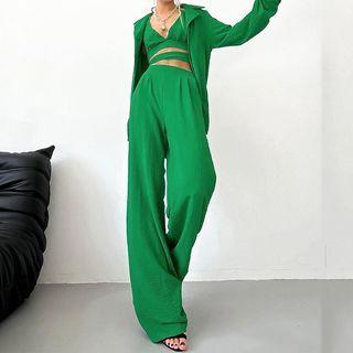 Set: Plain Shirt + Dress Pants + Sleeveless Top