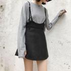 Faux Suede Suspender Dress