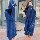 Lettering Hooded Cable Knit Sweater Dress