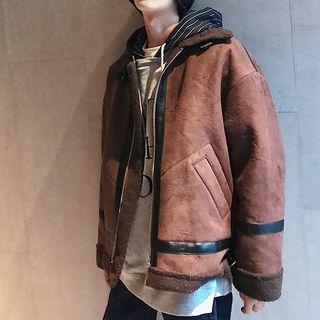 Piped Furry Collar Zip Jacket