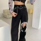 Ruffle Cut-out Straight Leg Jeans