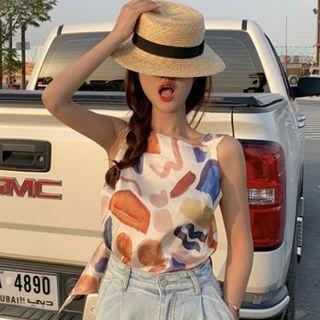 Printed Sleeveless Top As Shown In Figure - One Size