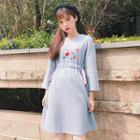 Long-sleeve Embroidered Knit A-line Dress