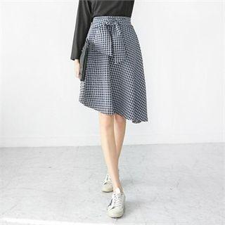 Band-waist Beribboned Gingham Skirt
