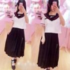 Short-sleeve Sailor Top / Pleated Skirt / Pleated Midi Skirt / Bandeau