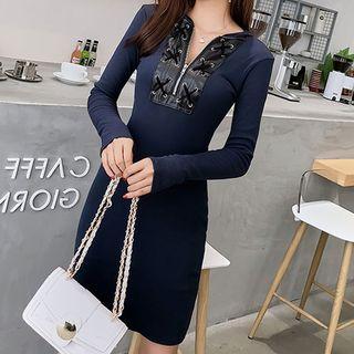 Hood Long-sleeve Sheath Dress
