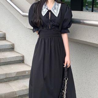 Short-sleeve Blouse / Suspender Midi A-line Skirt