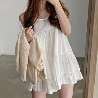 Ruffle Chiffon Tank Top Dress White - One Size