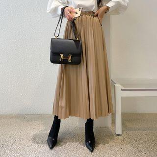 Faux-leather Pleated Maxi Skirt