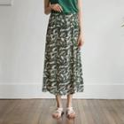 Band-waist Foliage Long Flare Skirt