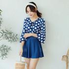 3/4-sleeve Dotted Swim Dress
