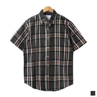 Short-sleeve Plaid Shirt Black - One Size