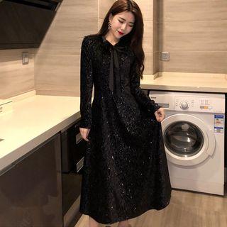 Long-sleeve Glitter A-line Midi Dress