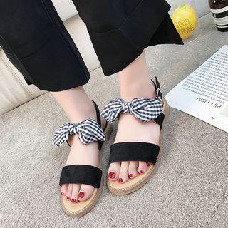 Faux Suede Ribbon Accent Ankle Strap Sandals